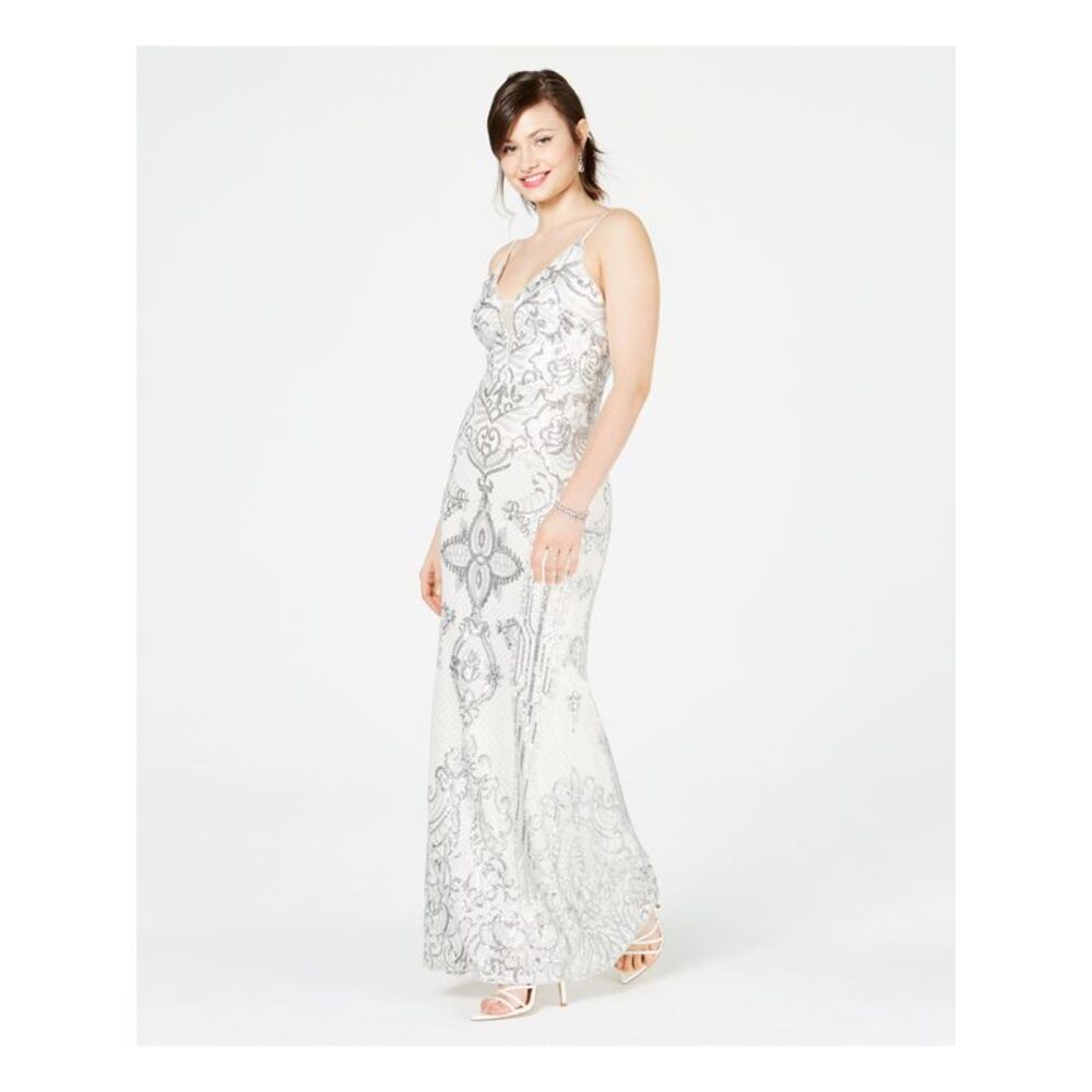 BETSY & ADAM Womens Spaghetti Strap V Neck Full-Length Formal Body Con Dress